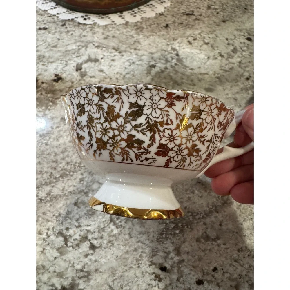 Royal Standard England Bone China Teacup Gold Filigree Floral Scalloped Vintage
